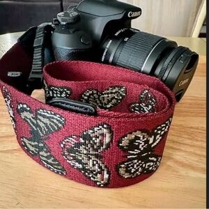 Camera strap Maroon Butterfly faux leather holds up to 10lbs adjustable lenght